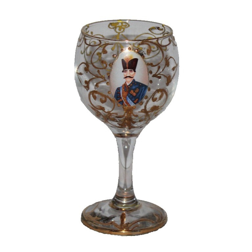antique Naser al-Din Shah Qajar of Persia stemmed wine glass clear w/ gold trim - Picture 1 of 10